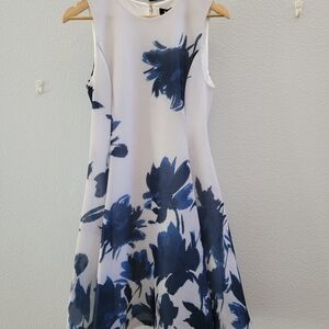 DKNY White Midi Dress with Blue Floral Print